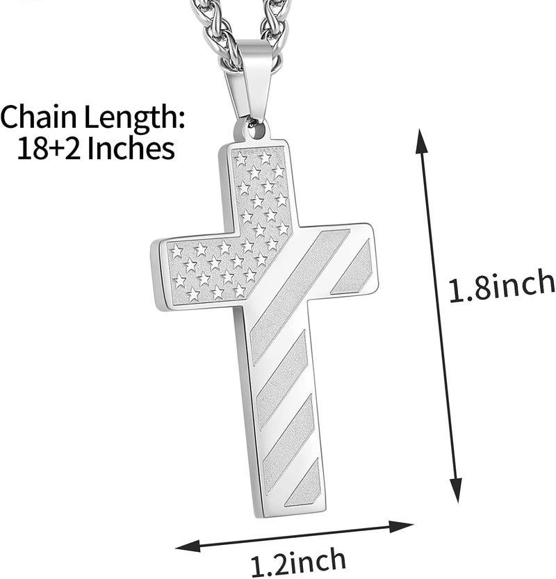 DuoDiner Valentines Day Gifts for Him -18+2 Inch Cross Necklace Bible Verse Stainless Steel American Flag Pendant Chain for Men Boys Cross Jewelry Gift - Image 5